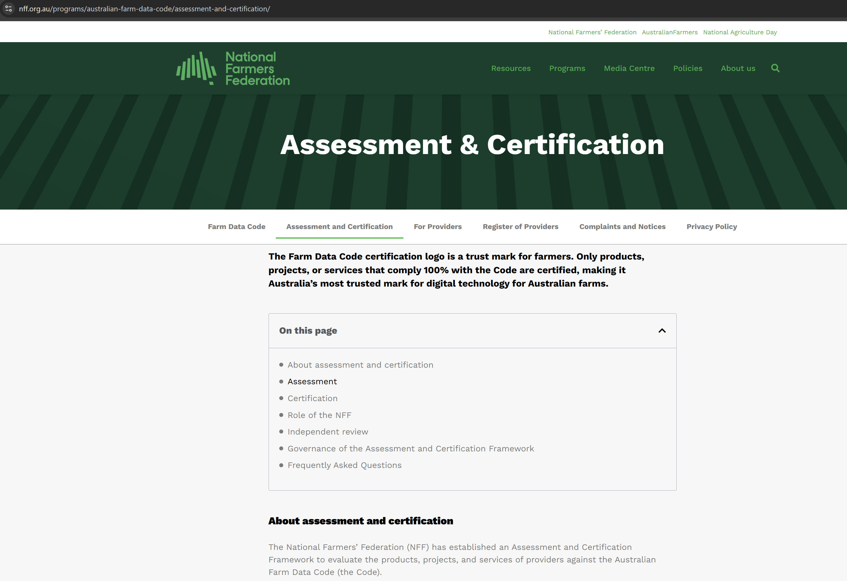 Assessment and Certification Framework